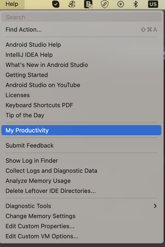 Productivity Guide menu